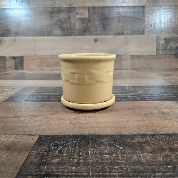 LONGABERGER Woven Traditions Pottery BUTTERNUT Yellow 1 Pint Lidded Salt Crock - Picture 1 of 6